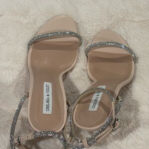 Chelsea & Violet Women's Beige Sandals with Rhinestone Accents